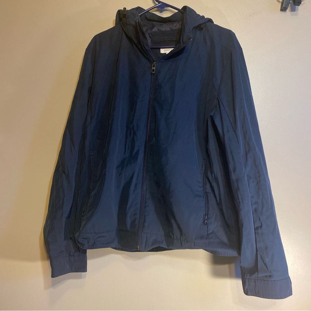 Calvin Klein Jacket Men's Large Navy Purple Lining Hooded Coat